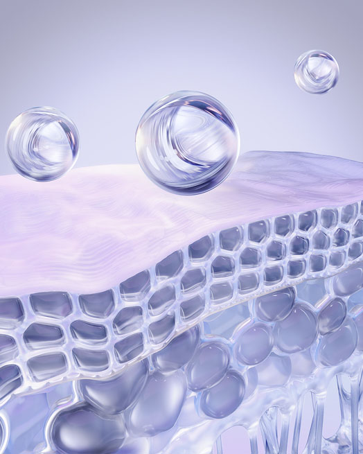 Skincare molecules absorbing into the skin layers at a cellular level